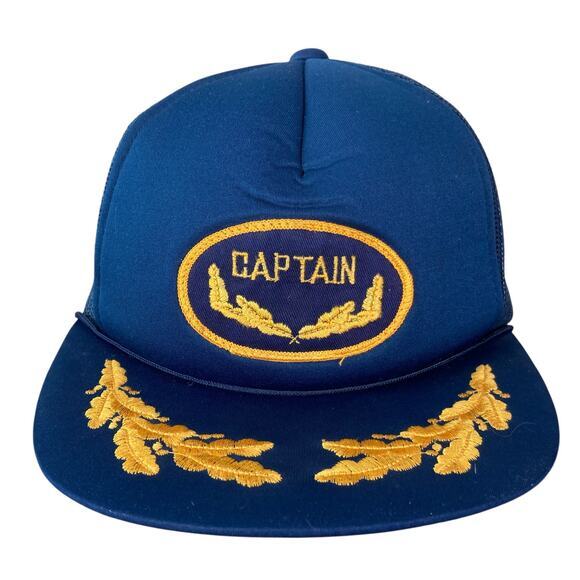 Vintage Blue Captain Snapback Hat Unisex Adjustable Nautical 80s Style - Picture 1 of 12